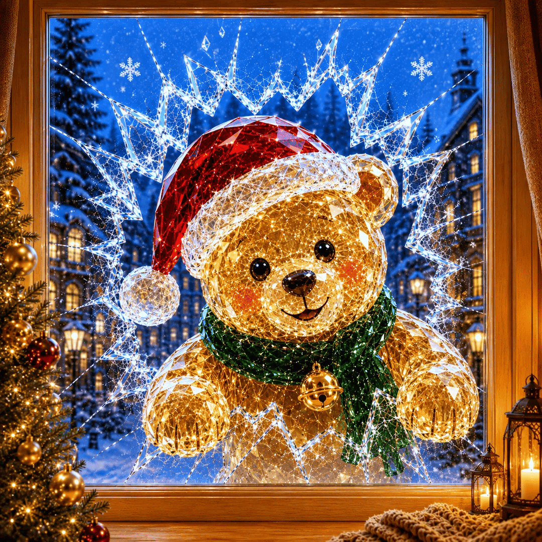 🔥 Wielka wyprzedaż: 49% taniej ✨🎄 Naklejka na okno „Crystal Christmas” z efektem pękniętej szyby — świąteczna dekoracja okienna w stylu 3D
