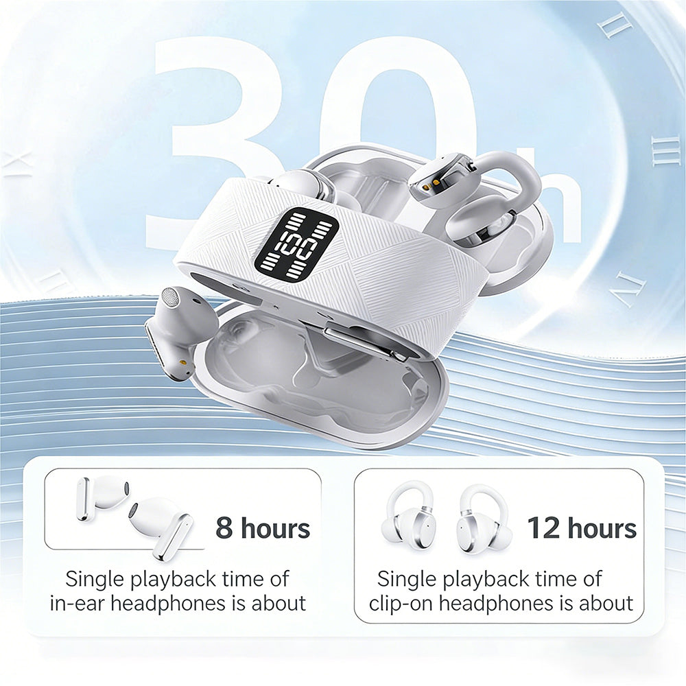🎧🎶 Bezprzewodowe słuchawki Bluetooth typu „2 w 1” z pałąkiem na ucho i wkładkami dousznymi | 30 godzin odtwarzania
