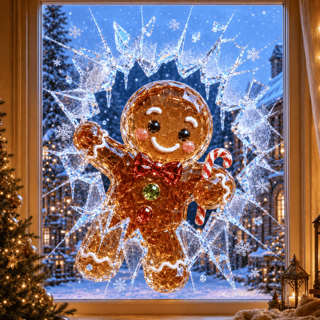 🔥 Wielka wyprzedaż: 49% taniej ✨🎄 Naklejka na okno „Crystal Christmas” z efektem pękniętej szyby — świąteczna dekoracja okienna w stylu 3D
