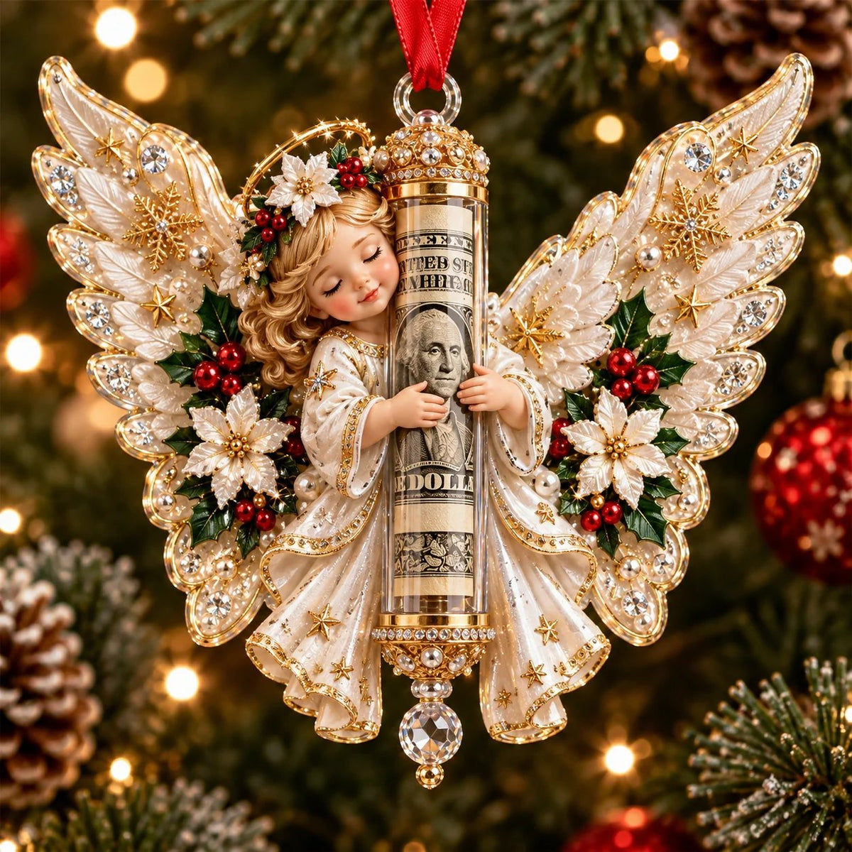 👼💵 Świąteczna zawieszka 3D w kształcie aniołka z miejscem na gotówkę  ✨