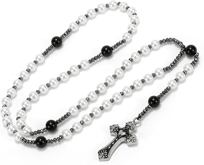 📿💫 Naszyjnik-różaniec z uzdrawiającym kryształem Yooperlite (Fire Stone) | Wisiorek ochronny reagujący na światło UV