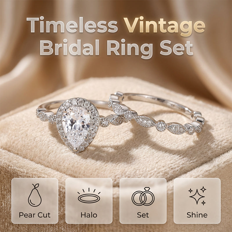 💍✨ Zestaw pierścionków zaręczynowych w kształcie gruszki i łzy – idealny wybór na zaręczyny lub prezent 💕