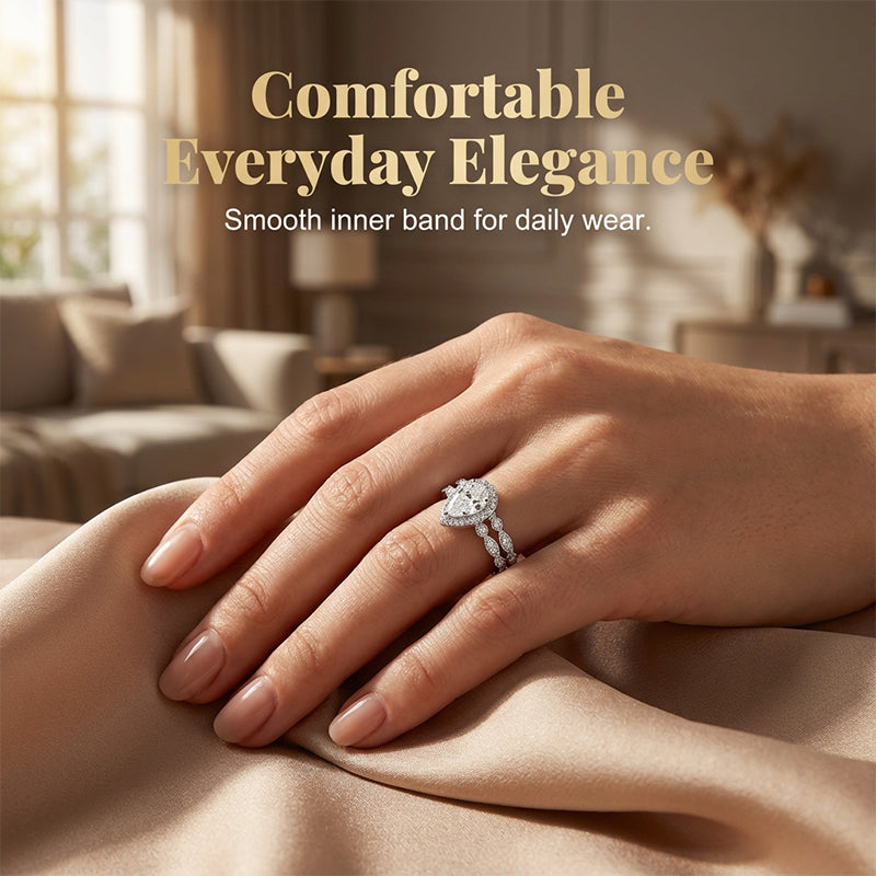 💍✨ Zestaw pierścionków zaręczynowych w kształcie gruszki i łzy – idealny wybór na zaręczyny lub prezent 💕