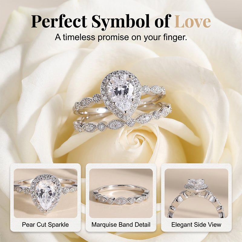 💍✨ Zestaw pierścionków zaręczynowych w kształcie gruszki i łzy – idealny wybór na zaręczyny lub prezent 💕