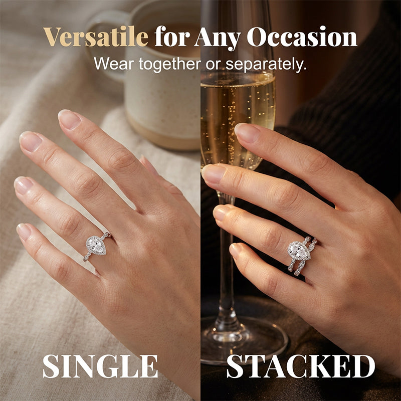 💍✨ Zestaw pierścionków zaręczynowych w kształcie gruszki i łzy – idealny wybór na zaręczyny lub prezent 💕