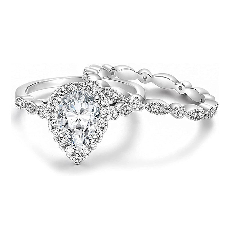 💍✨ Zestaw pierścionków zaręczynowych w kształcie gruszki i łzy – idealny wybór na zaręczyny lub prezent 💕