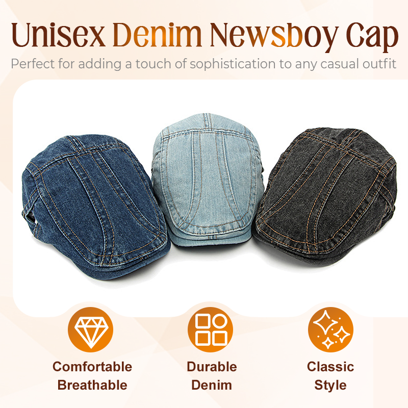 🧢✨Czapka typu newsboy z dżinsu unisex