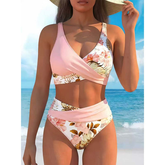 🌸Modny, wzorzysty komplet bikini z wysokim stanem dla kobiet👙