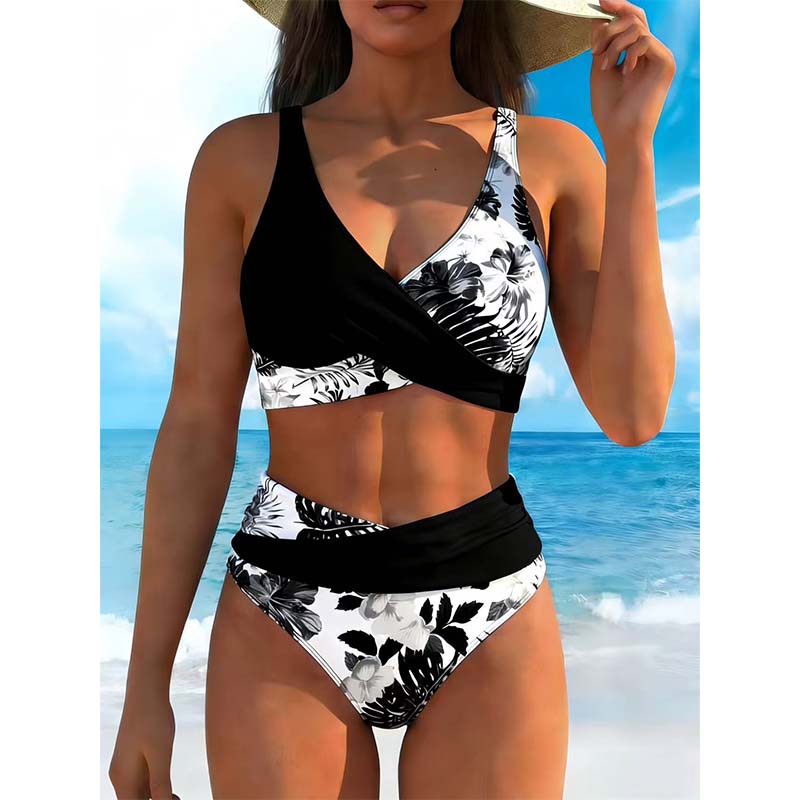 🌸Modny, wzorzysty komplet bikini z wysokim stanem dla kobiet👙