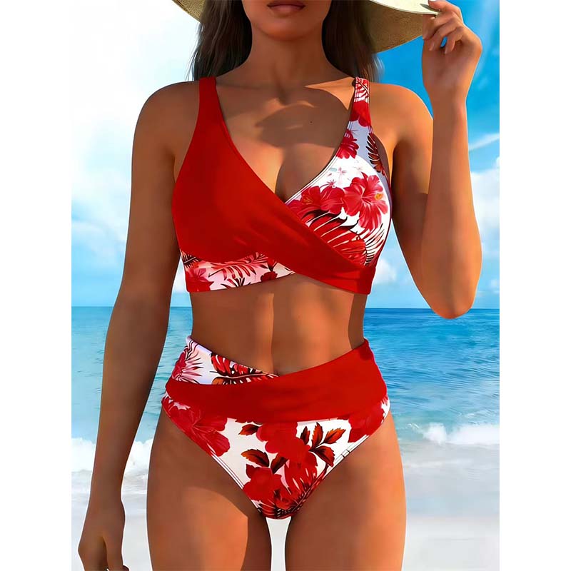 🌸Modny, wzorzysty komplet bikini z wysokim stanem dla kobiet👙