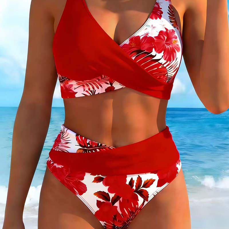 🌸Modny, wzorzysty komplet bikini z wysokim stanem dla kobiet👙