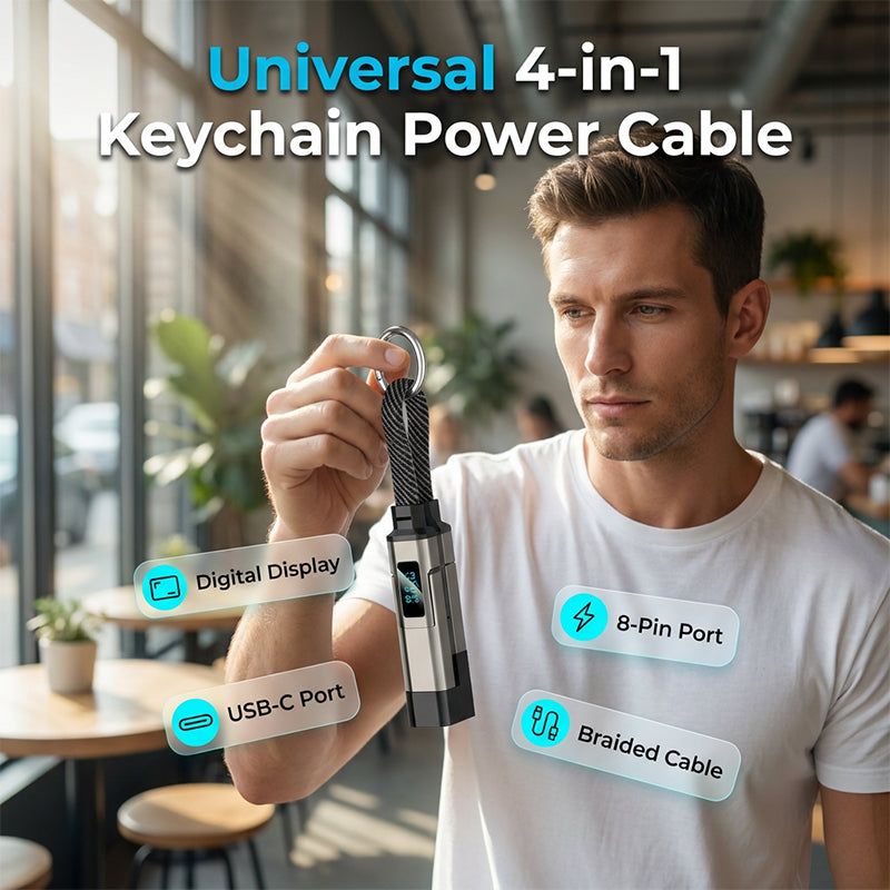 🔌 Kabel ładujący 4 w 1 z wyświetlaczem cyfrowym i brelokiem
