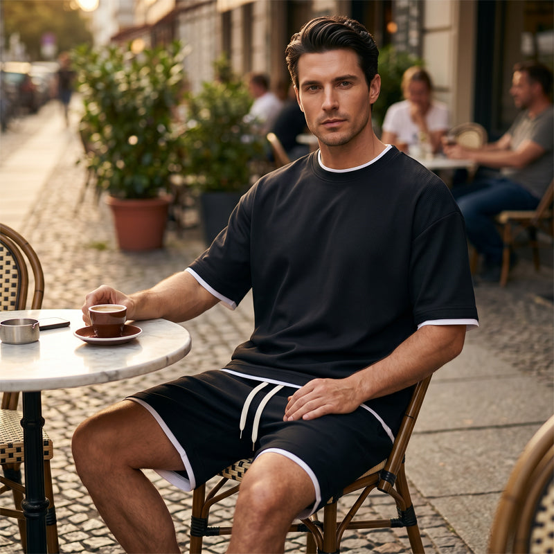 🎉 Ograniczona czasowo zniżka 50%! 👕 Męski zestaw z dzianiny waflowej: koszulka i szorty – Przewiewny i wygodny materiał, luźny krój 💙
