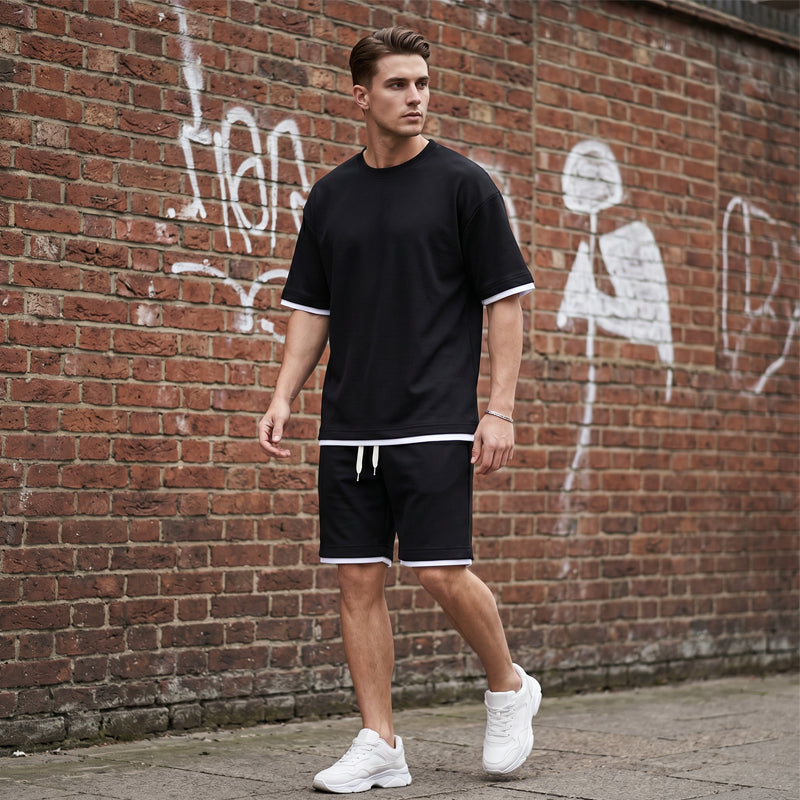 🎉 Ograniczona czasowo zniżka 50%! 👕 Męski zestaw z dzianiny waflowej: koszulka i szorty – Przewiewny i wygodny materiał, luźny krój 💙