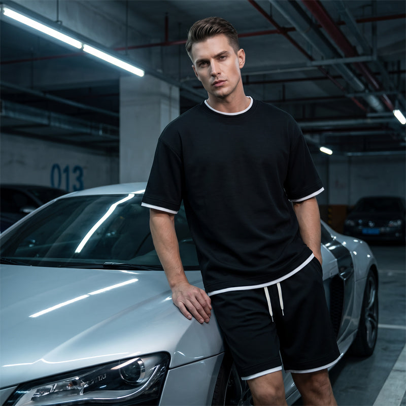 🎉 Ograniczona czasowo zniżka 50%! 👕 Męski zestaw z dzianiny waflowej: koszulka i szorty – Przewiewny i wygodny materiał, luźny krój 💙