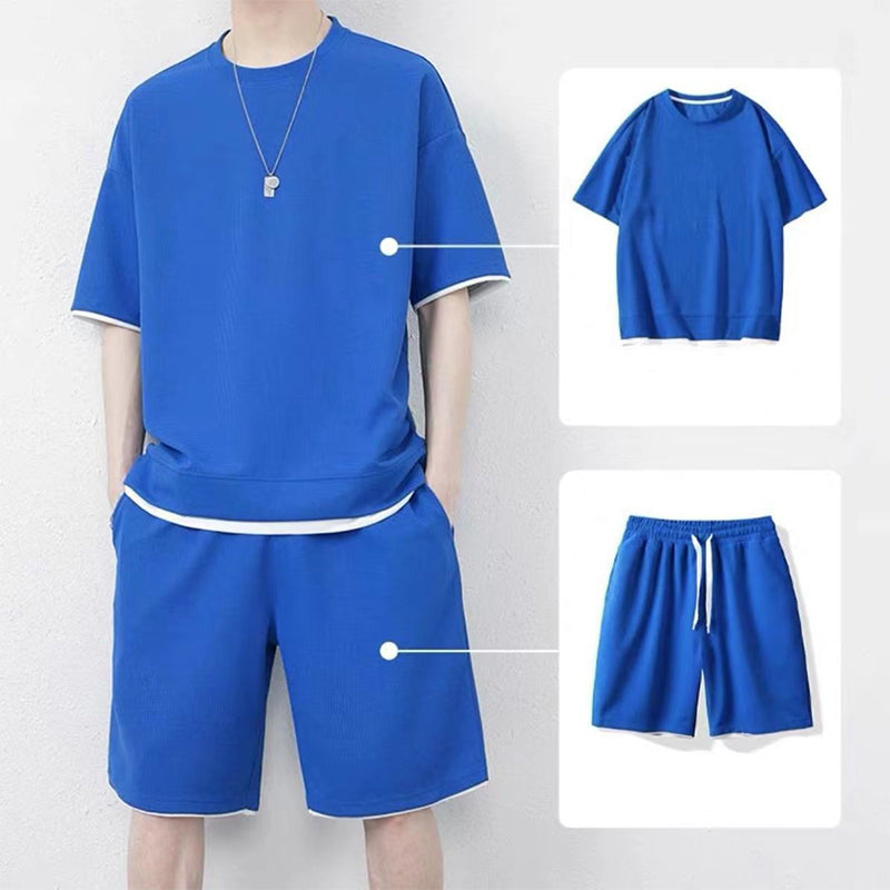 🎉 Ograniczona czasowo zniżka 50%! 👕 Męski zestaw z dzianiny waflowej: koszulka i szorty – Przewiewny i wygodny materiał, luźny krój 💙