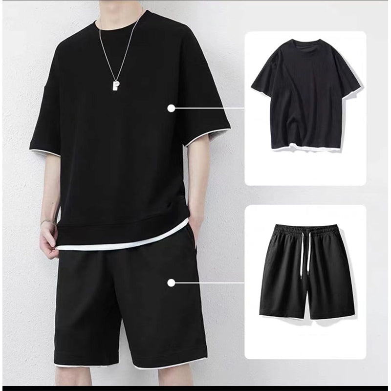 🎉 Ograniczona czasowo zniżka 50%! 👕 Męski zestaw z dzianiny waflowej: koszulka i szorty – Przewiewny i wygodny materiał, luźny krój 💙