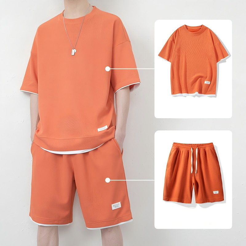 🎉 Ograniczona czasowo zniżka 50%! 👕 Męski zestaw z dzianiny waflowej: koszulka i szorty – Przewiewny i wygodny materiał, luźny krój 💙