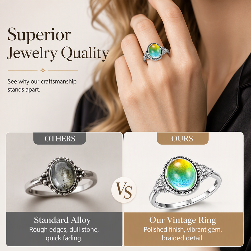 ✨💍 50% zniżki!! ⏰ Owalny pierścionek zmieniający kolor pod wpływem temperatury, ozdobiony wzorem w kształcie serca.
