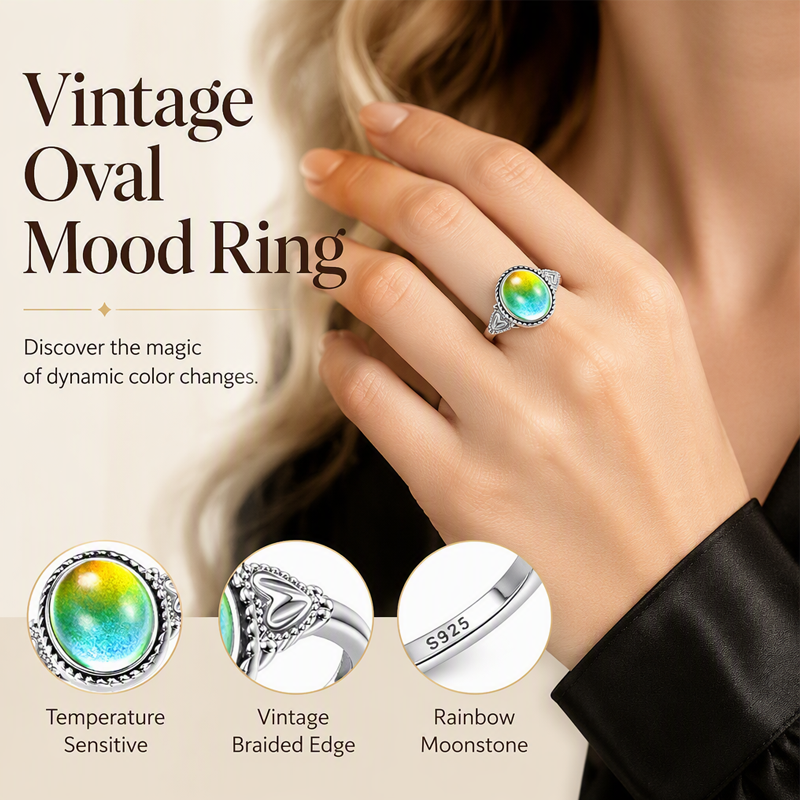✨💍 50% zniżki!! ⏰ Owalny pierścionek zmieniający kolor pod wpływem temperatury, ozdobiony wzorem w kształcie serca.