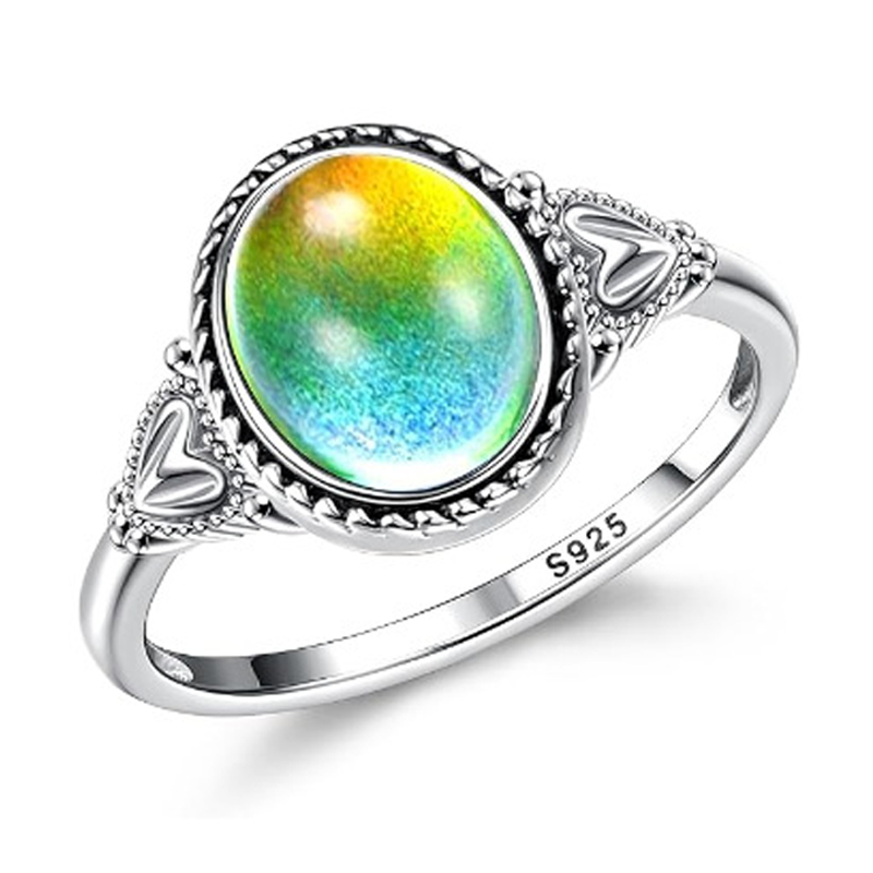 ✨💍 50% zniżki!! ⏰ Owalny pierścionek zmieniający kolor pod wpływem temperatury, ozdobiony wzorem w kształcie serca.
